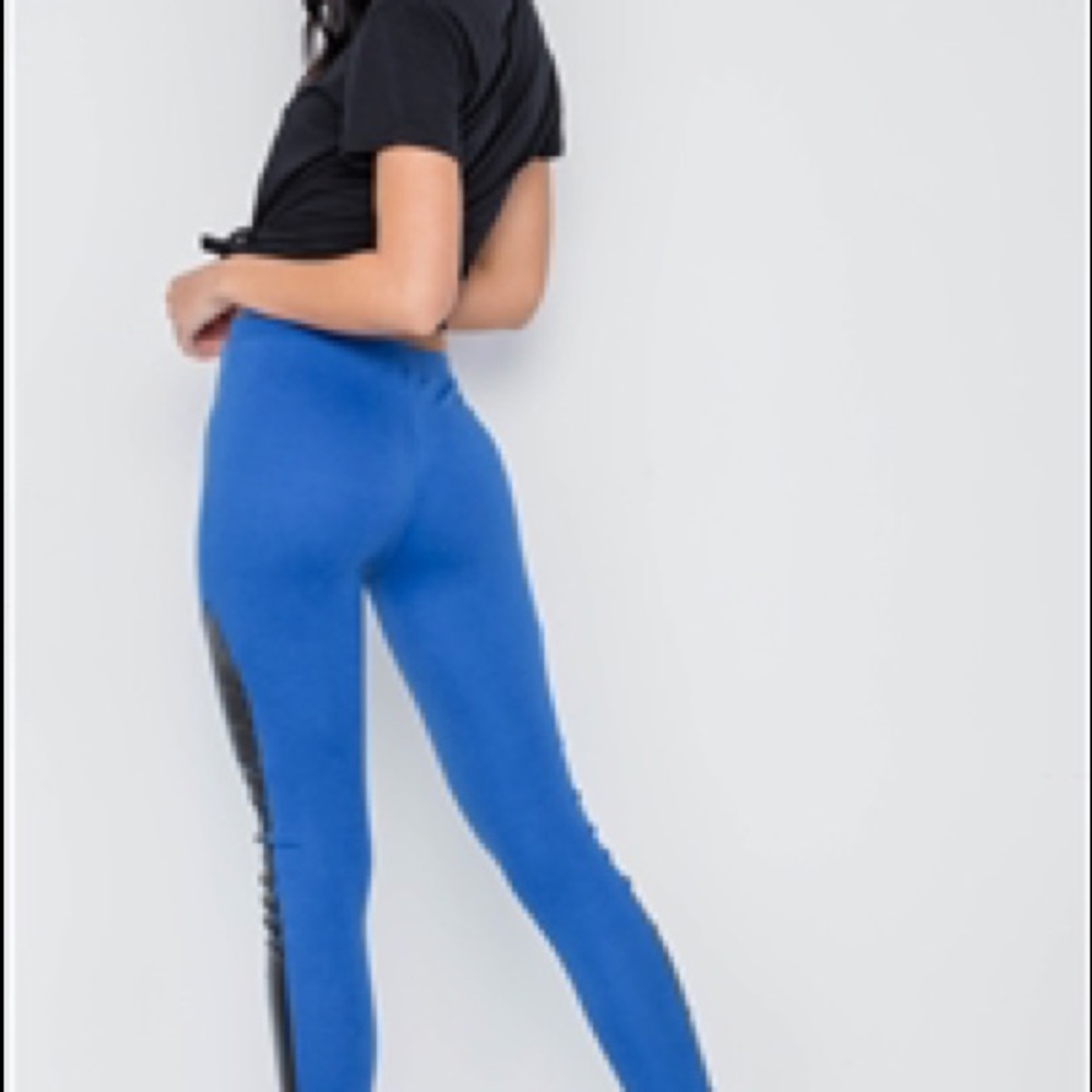 Closet Clear Out !Royal Blue Faux Leather Sides Mid-Rise Leggings